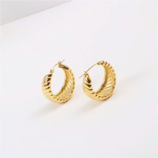 Golden hoop in pearl, Morden design earrings, store Vintage design, 18k Gold Twist Earrings, Croissant Hoops, French Hoops